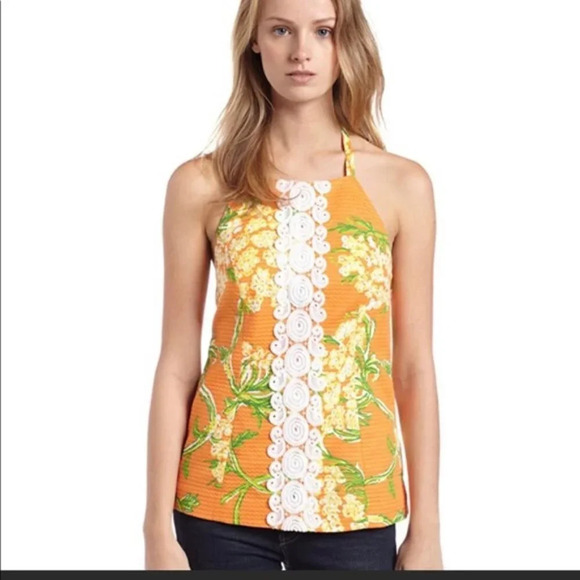 Lilly Pulitzer Hillview Jacquard Halter Top Orange Size 0 - Picture 1 of 9